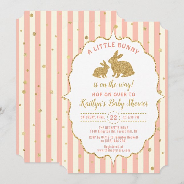 Little Bunny Girls Easter Baby Shower Invitation (Front/Back)
