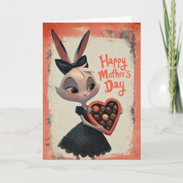 Little Bunny Giving Mother's Day Chocolates Card (Front)