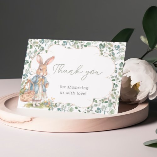 Little Bunny Greenery Girl Baby Shower Thank You Card