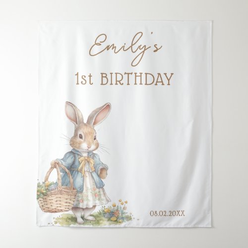 Little Bunny Greenety Girl First Birthday Party Tapestry