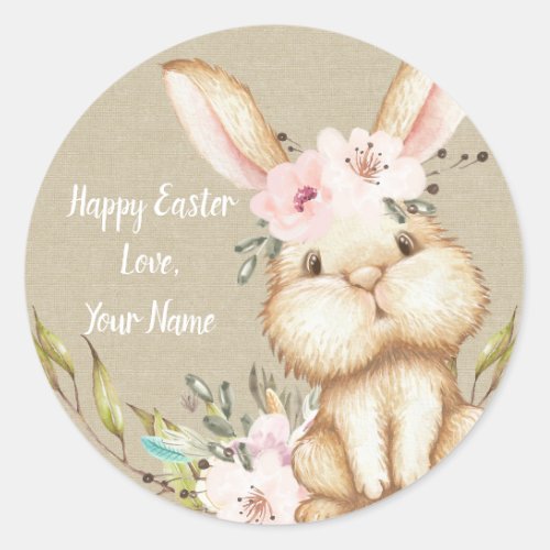 Little Bunny Happy Easter Personalized Classic Round Sticker