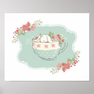 Little Bunny in a Teacup Nursery Art Poster