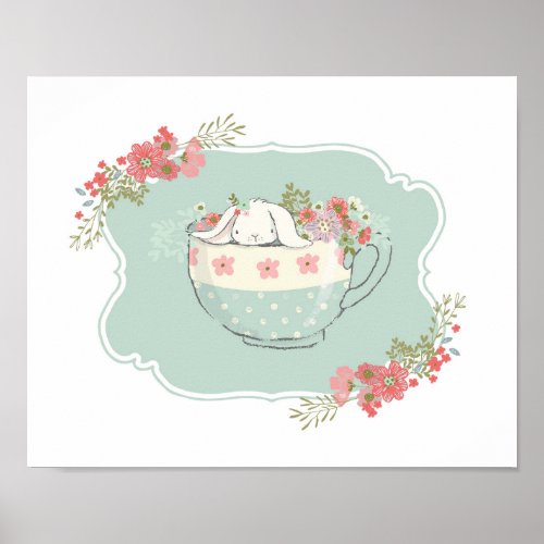 Little Bunny in a Teacup Nursery Art Poster