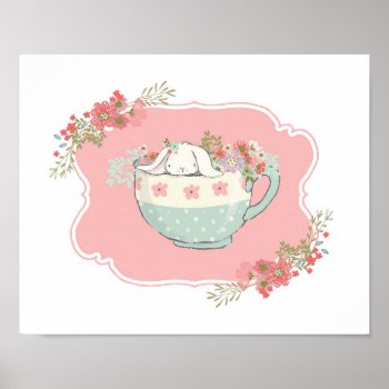 Little Bunny In A Teacup Pink Nursery Art Poster by lilanab2 at Zazzle