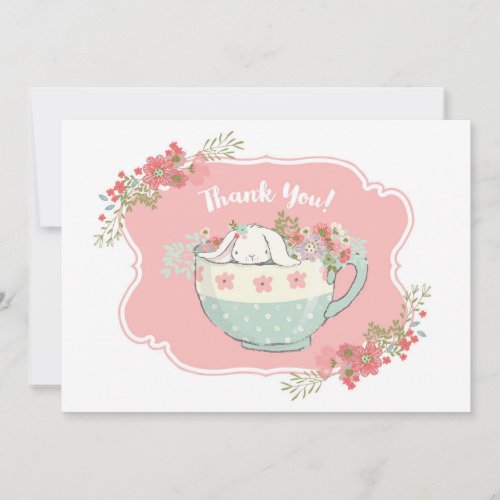 Little Bunny in a Teacup Pink Thank You Card