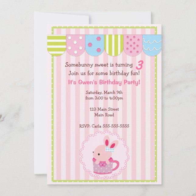 Little Bunny in Cup Girl Birthday Party Invitation (Front)