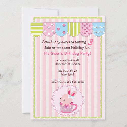 Little Bunny in Cup Girl Birthday Party Invitation