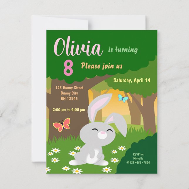 Little Bunny in the Woods Birthday Invitation (Front)