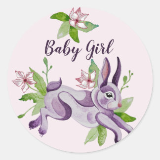 Little bunny in watercolor classic round sticker