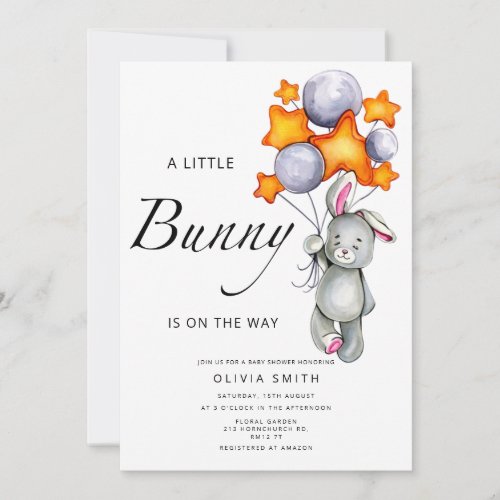 Little bunny is on the way baby shower invitation