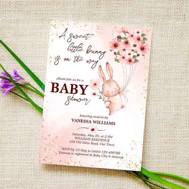 Little Bunny Is On The Way Baby Shower Invitation | Zazzle