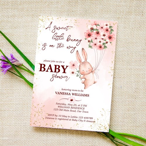 Little bunny is on the way baby shower  invitation