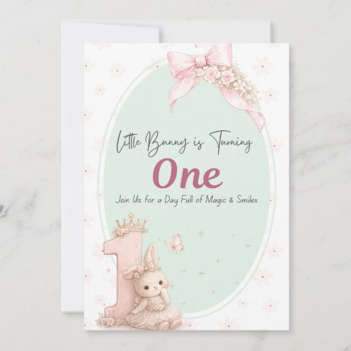 Little Bunny Is Turning One Birthday Invitation