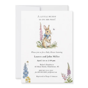 Little bunny on the way Baby boy Baby Shower  Invitation