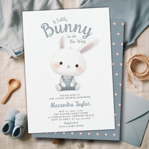 Little Bunny Overalls Cute Garden Baby Boy Shower Invitation