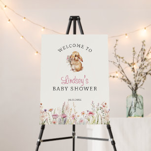 Little Bunny Pastel Floral Baby Shower Welcome Foam Board