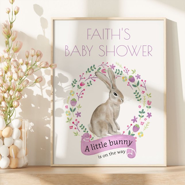 Little Bunny Personalized Spring Baby Shower  Poster (Easter Rabbit Welcome Sign from my Little Bunny & Little Lamb Baby Shower collection)