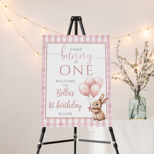 Little Bunny Pink 1st Birthday Welcome Sign