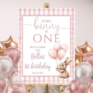 Little Bunny Pink 1st Birthday Welcome Sign