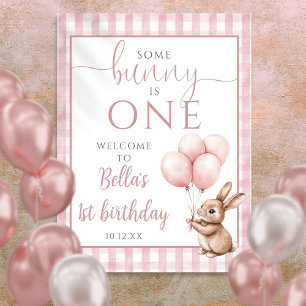Little Bunny Pink 1st Birthday Welcome Sign