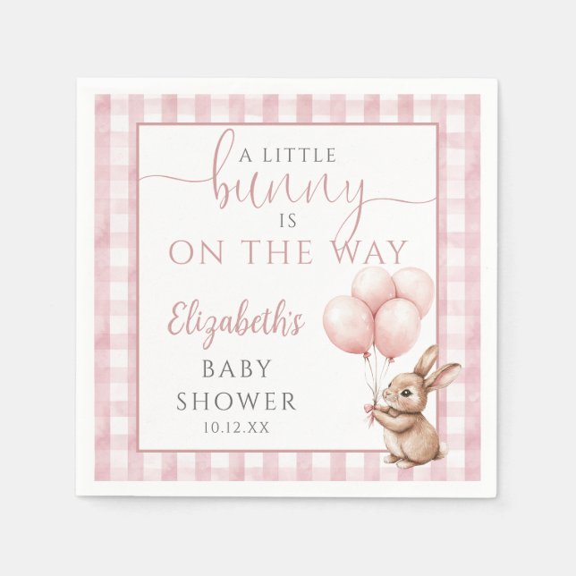 Little Bunny Pink Balloons Girl Baby Shower Napkins (Front)