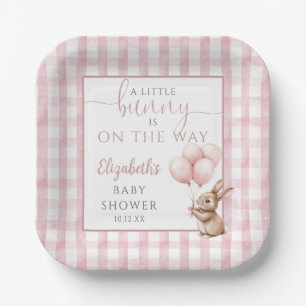Little Bunny Pink Balloons Girl Baby Shower Paper Plates