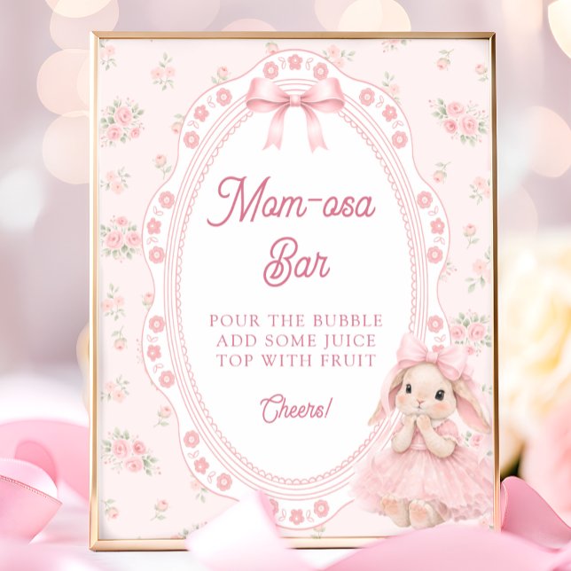 Little Bunny Pink Bow Baby Shower Mom-osa Bar Poster (Creator Uploaded)