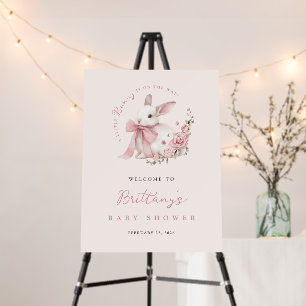 Little Bunny Pink Bow Baby Shower Welcome Sign