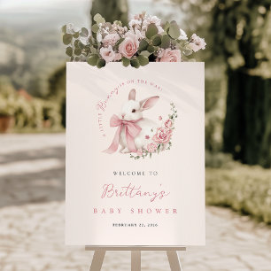 Little Bunny Pink Bow Baby Shower Welcome Sign