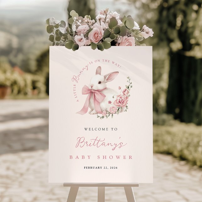 Little Bunny Pink Bow Baby Shower Welcome Sign (Creator Uploaded)