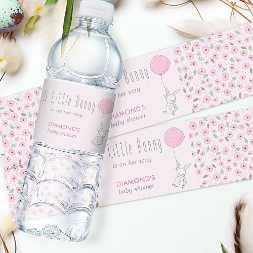Little Bunny Pink Floral Baby Shower Water Bottle Label