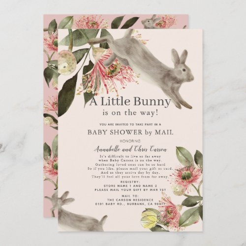 Little Bunny Pink Floral Girl Baby Shower by Mail Invitation