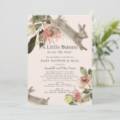 Little Bunny Pink Floral Girl Baby Shower by Mail Invitation (Standing Front)
