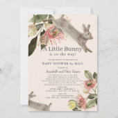 Little Bunny Pink Floral Girl Baby Shower by Mail Invitation (Front)