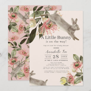 Little Bunny Pink Floral Girl Baby Shower Invitation