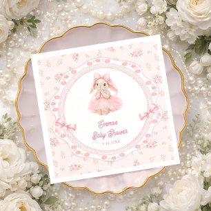 Little Bunny Pink Floral Girl Baby Shower Napkins