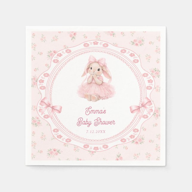 Little Bunny Pink Floral Girl Baby Shower Napkins (Front)