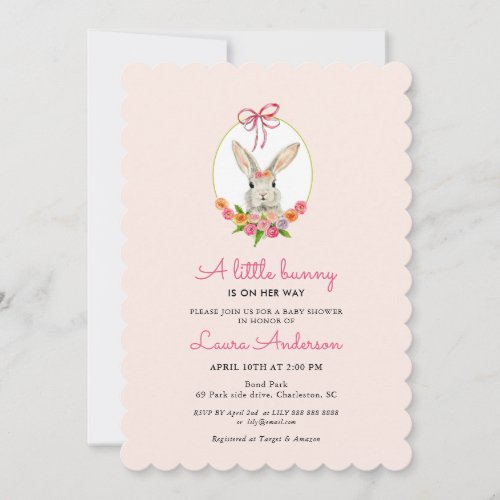 Little Bunny Pink Girl Baby Shower Invitation