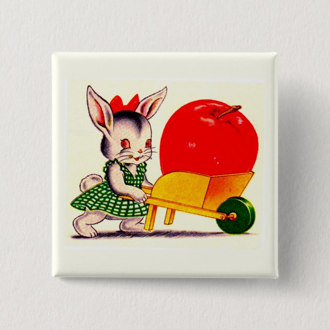 little bunny pushing cart with great big apple button (Front)