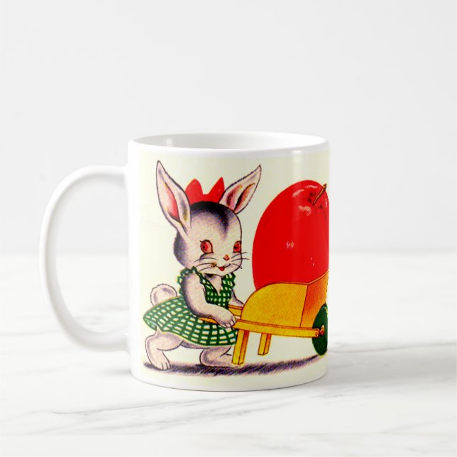 little bunny pushing cart with great big apple coffee mug (Left)