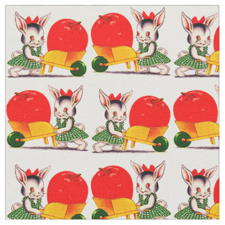 little bunny pushing cart with great big apple fabric