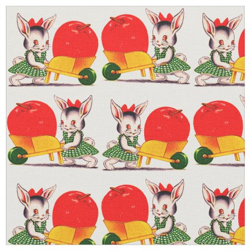 little bunny pushing cart with great big apple fabric