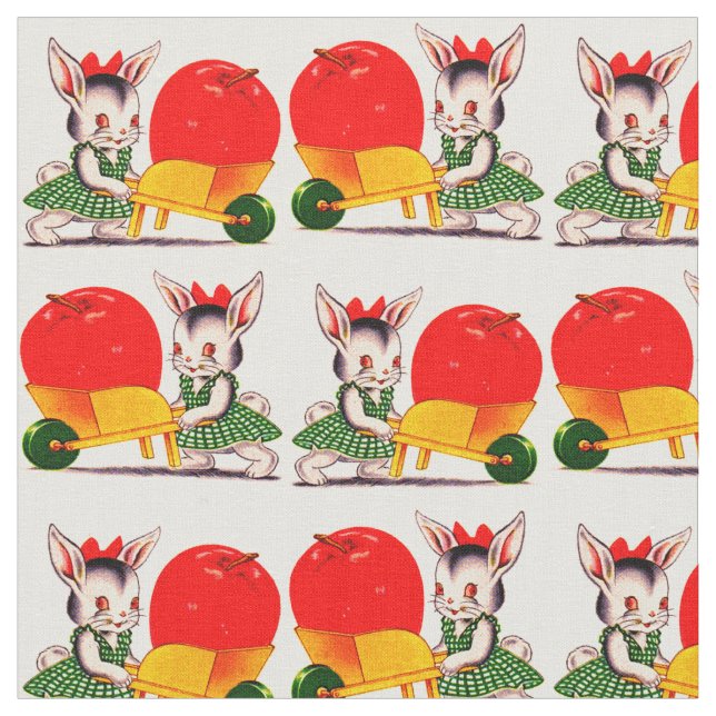 little bunny pushing cart with great big apple fabric (Close Up)