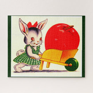 little bunny pushing cart with great big apple jigsaw puzzle