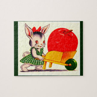 little bunny pushing cart with great big apple jigsaw puzzle
