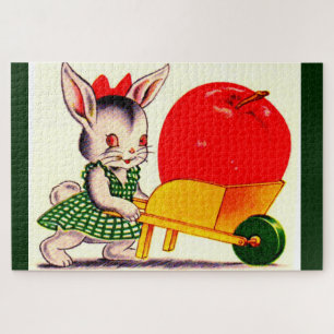 little bunny pushing cart with great big apple jigsaw puzzle