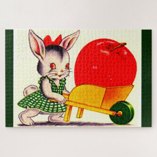little bunny pushing cart with great big apple jigsaw puzzle