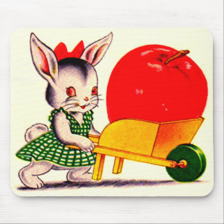 little bunny pushing cart with great big apple mouse pad