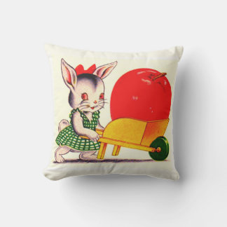 little bunny pushing cart with great big apple outdoor pillow