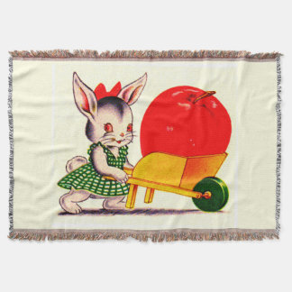 little bunny pushing cart with great big apple throw blanket
